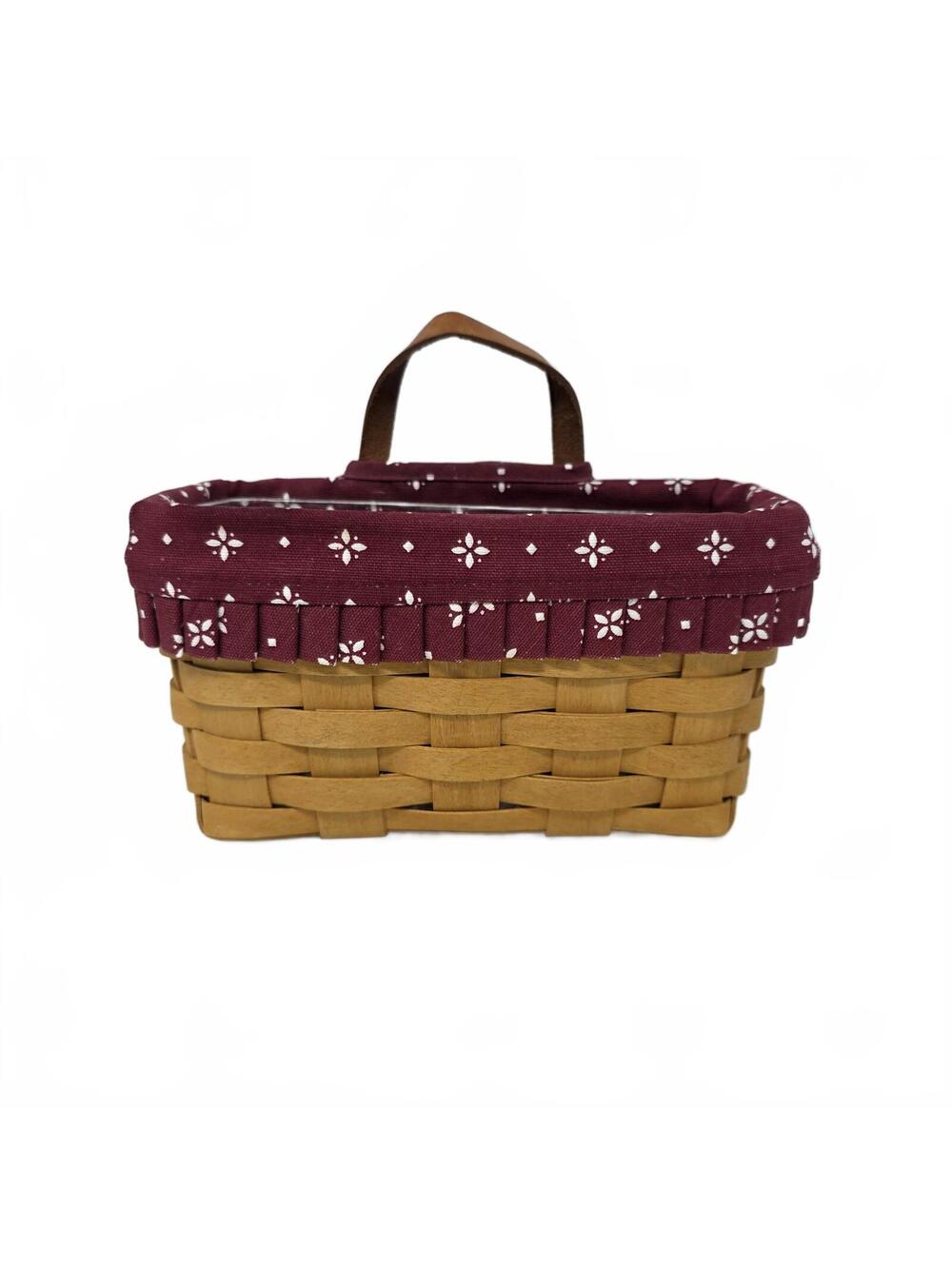 Longaberger Handwoven Hanging Spring Basket with Burgundy Fabric Liner